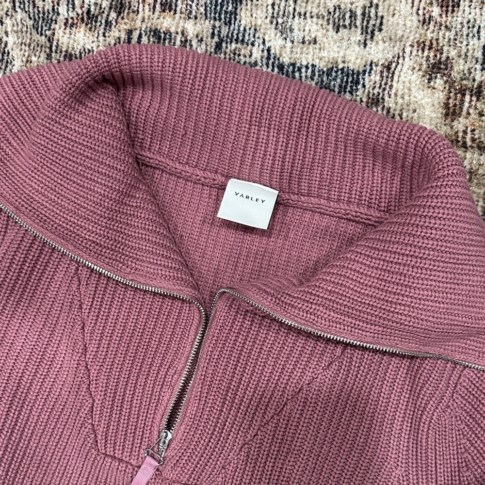 Varley Menton Dusty Mauve Pink Cowl Neck  1/2 Zip Sweater - Picture 2 of 6